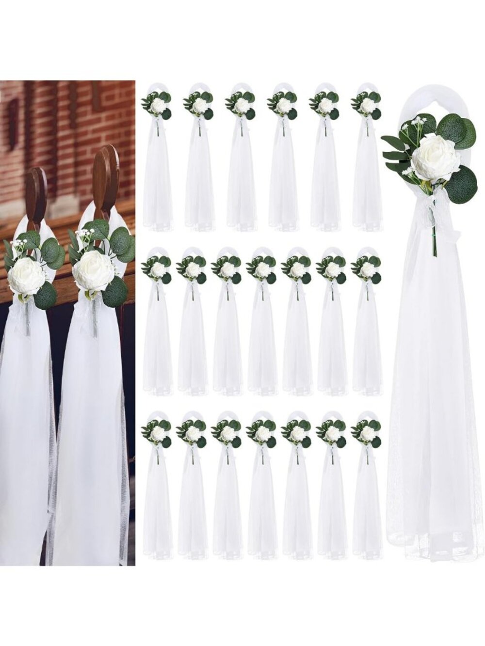 Elegant Wedding Aisle Decorations - 20 Sets, 39.4" White Floral Arrangements
